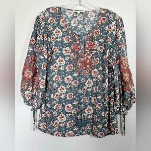 Solitaire Floral Blouse with Tassel Accent